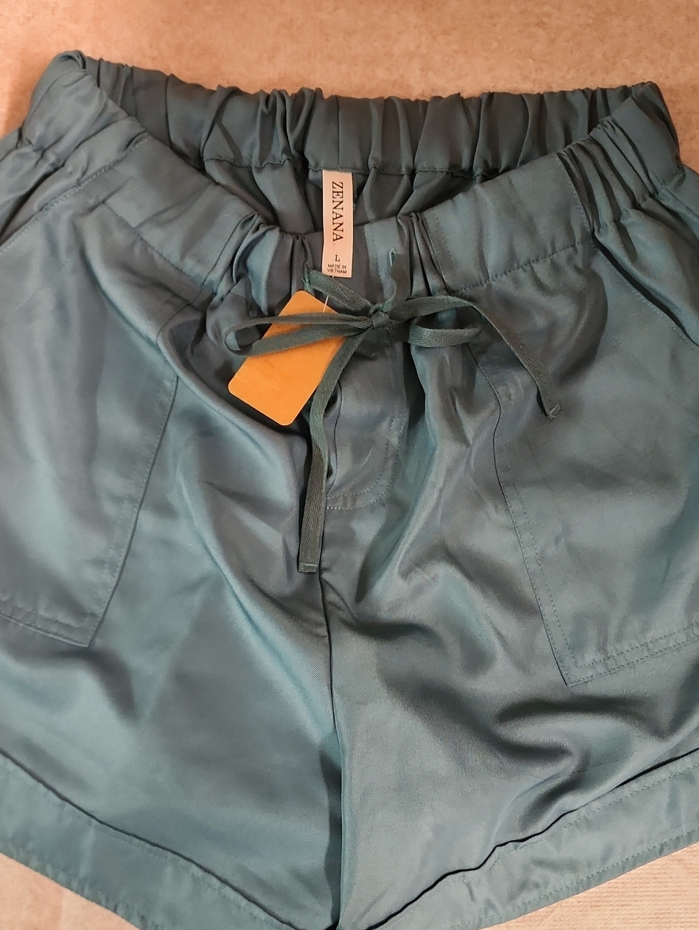 Zenana Teal Elastic Drawstring Womens Athletic Shorts